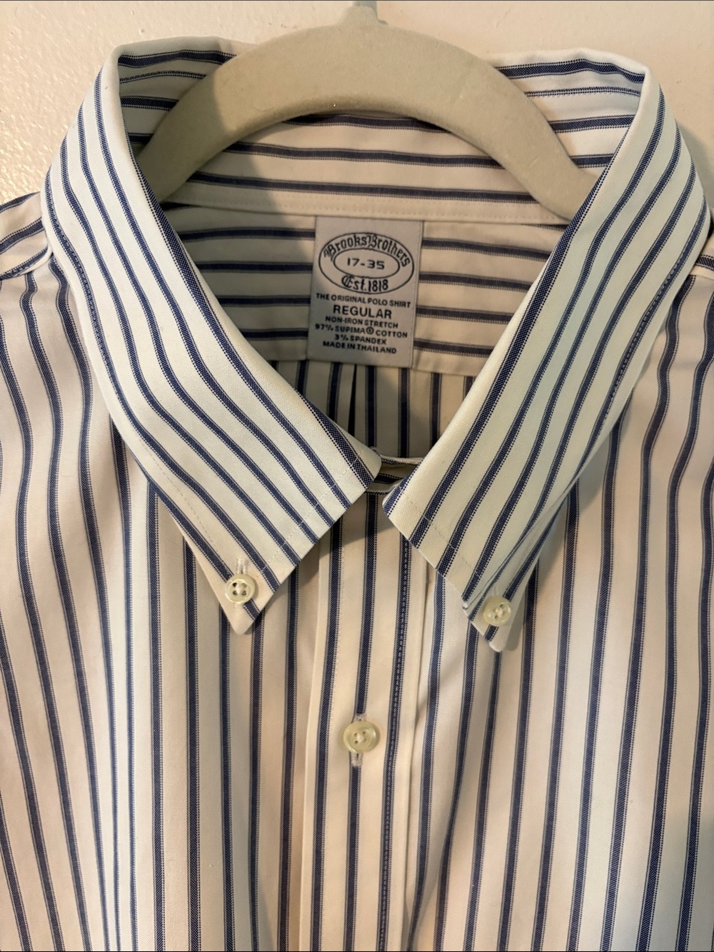 Brooks Brothers Men's White Shirt with Blue Pinstripes